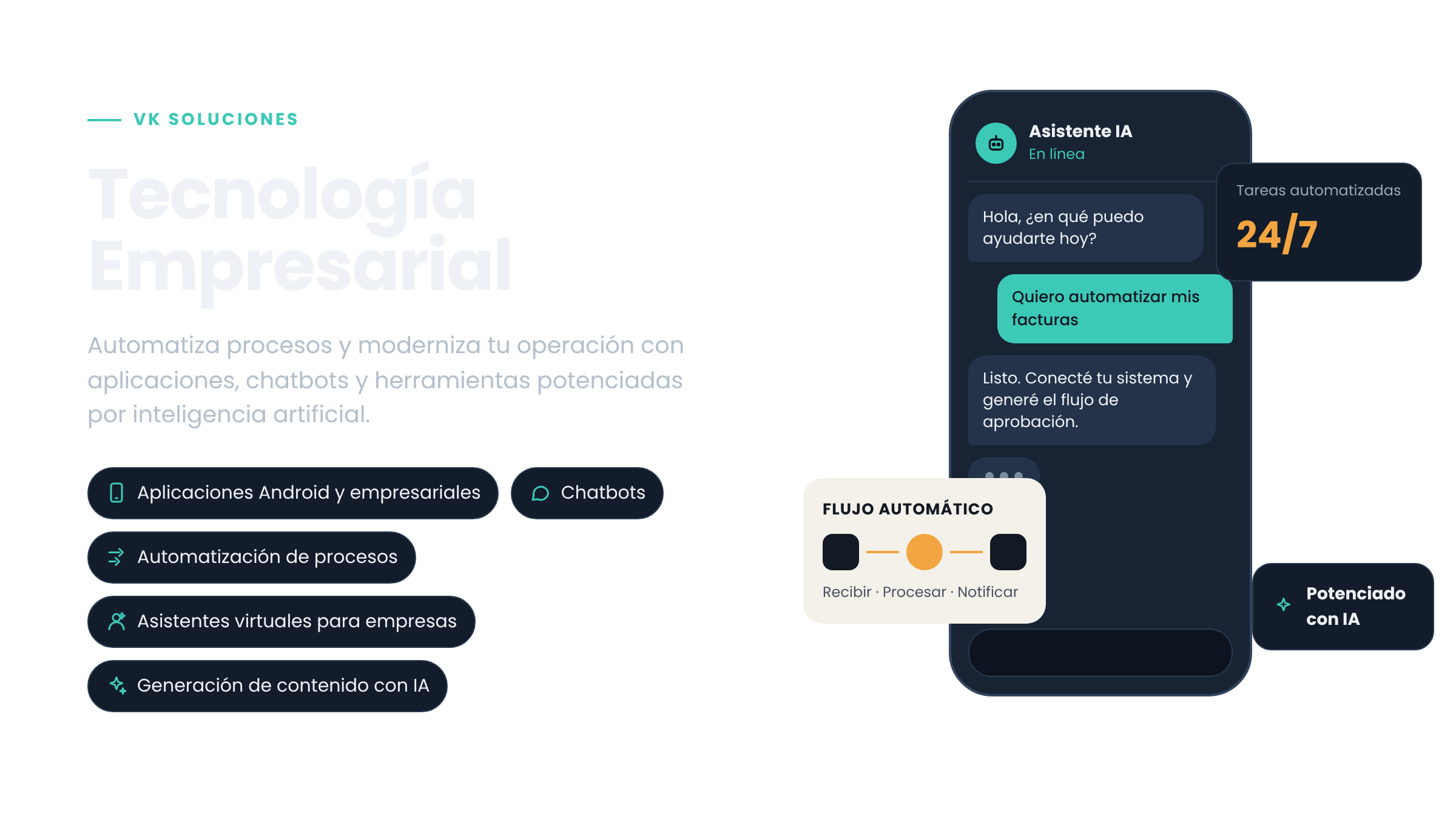 Tecnología empresarial: aplicaciones, chatbots y automatización con IA